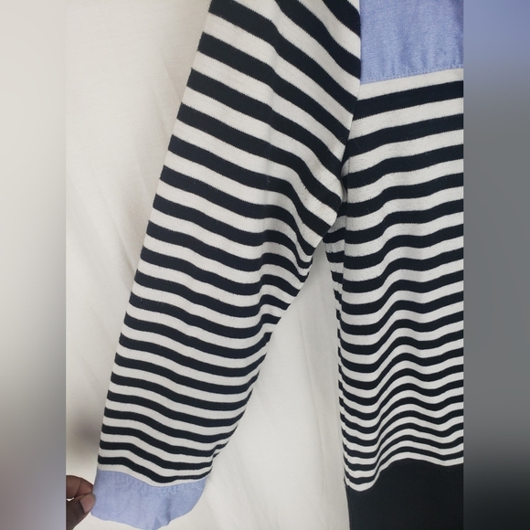 Loft Striped Long Sleeve Blue and Black Dress Sz M - Picture 2 of 9